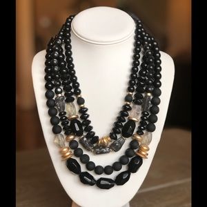 NWT Chico’s Beaded Black & Gold Layered Necklace